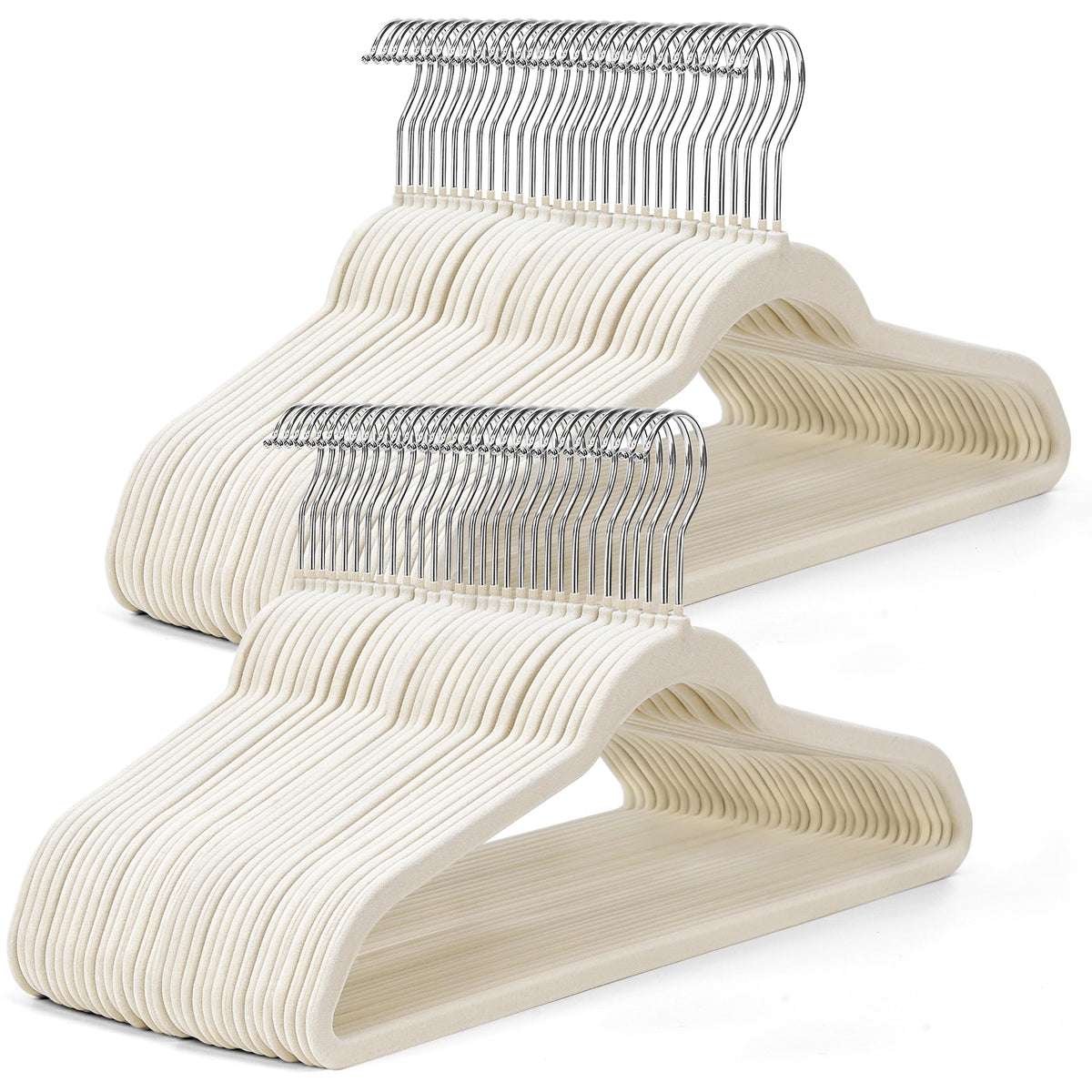 House Day Ivory Velvet Hangers with non-slip surface protect delicate fabrics.