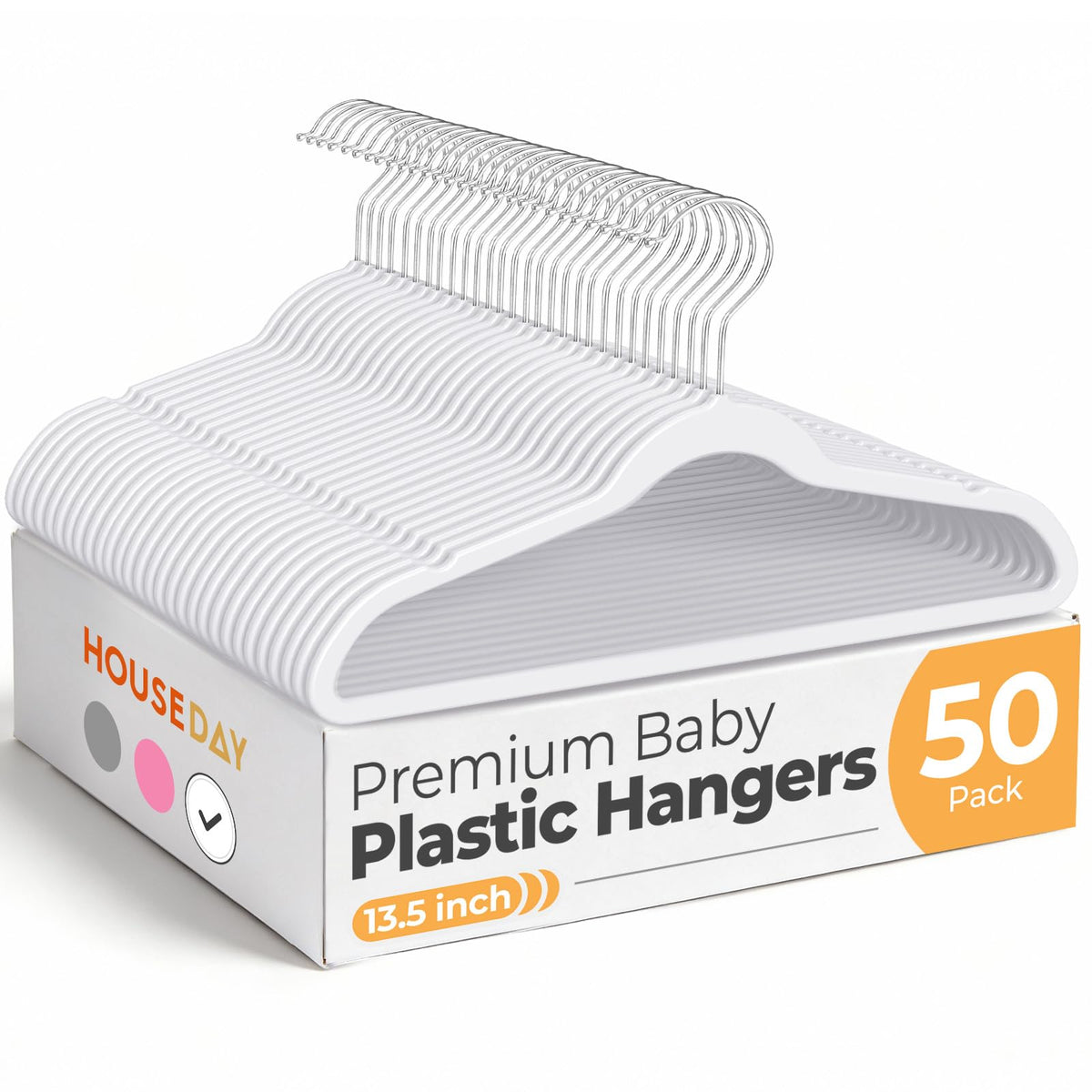 HOUSE DAY 13.5-inch white kids hangers with notched shoulders prevent slipping