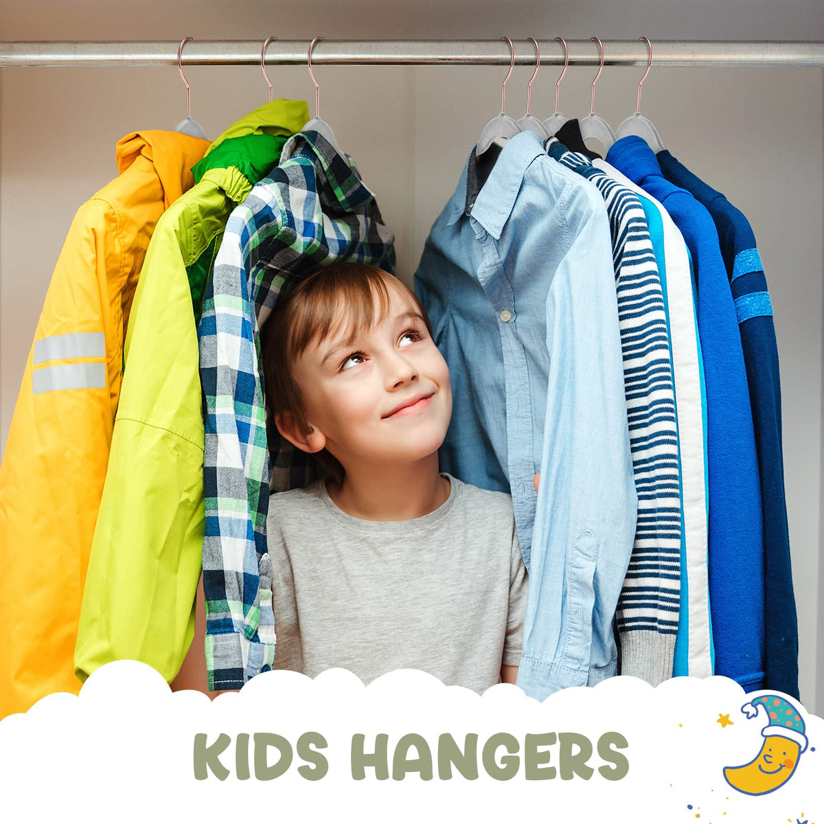 HOUSE DAY hangers with rose gold hooks keep the wardrobe tidy and stylish