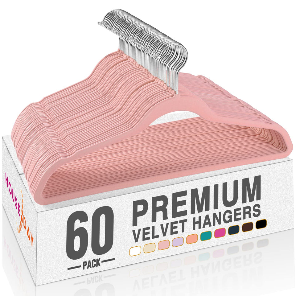 HOUSE DAY Lt Pink Velvet Hangers secure non-slip support for bulky garments.
