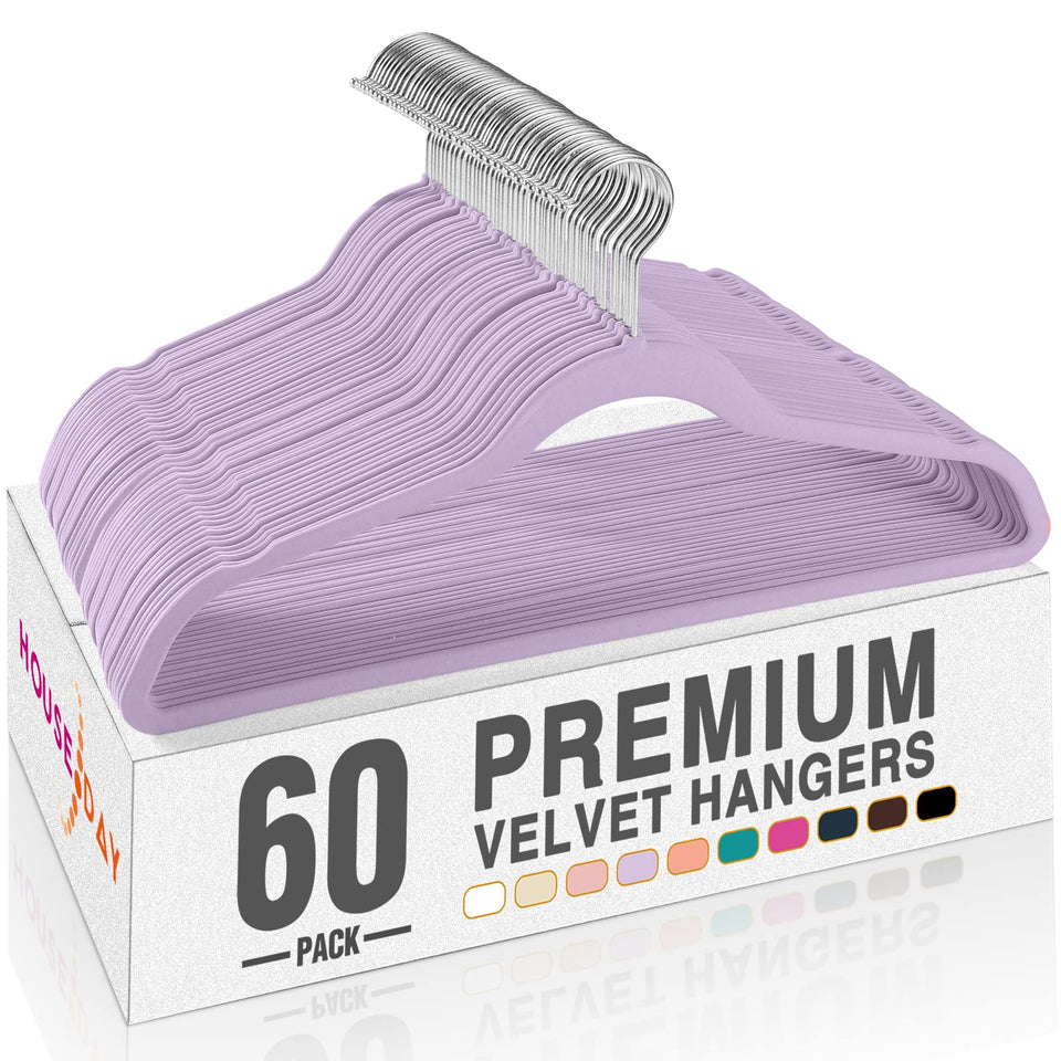 House Day Lt-Purple Velvet Hangers 60-pack with velvet finish for gentle garment support