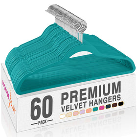 HOUSE DAY Mint Green Velvet Hangers—sturdy 60-pack for organized closets.