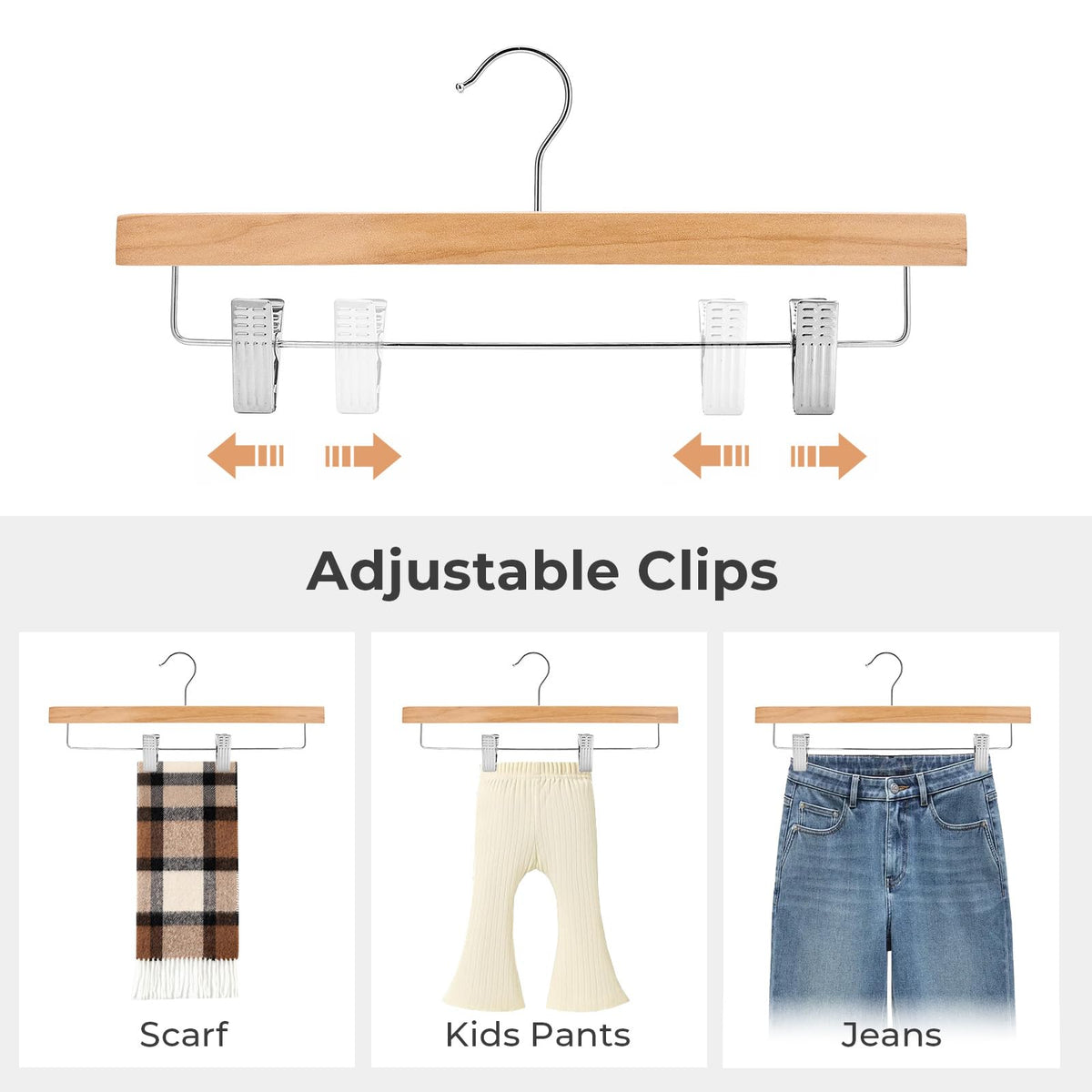 Slim profile saves space while keeping outfits visible.