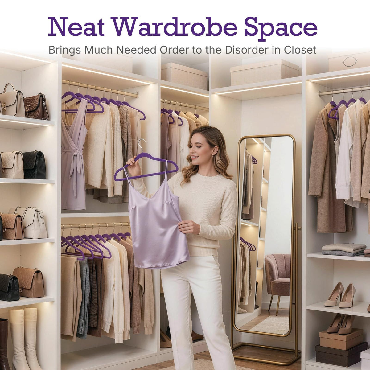 HOUSE DAY Noble-Purple Velvet Hangers 60-pack packaging for bulk closet organization.