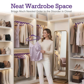 HOUSE DAY Noble-Purple Velvet Hangers 60-pack packaging for bulk closet organization.