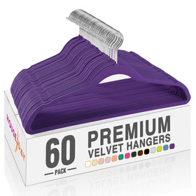HOUSE DAY Noble-Purple Velvet Hangers front view demonstrates space-saving silhouette.
