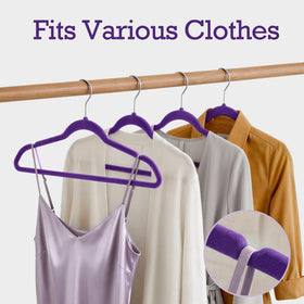 HOUSE DAY Noble-Purple Velvet Hangers non-slip shoulder detail keeps garments in place.