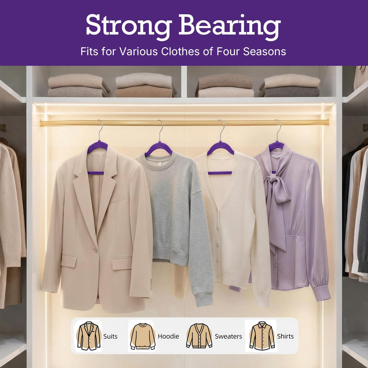 HOUSE DAY Noble-Purple Velvet Hangers rich purple hue enhances wardrobe aesthetics.