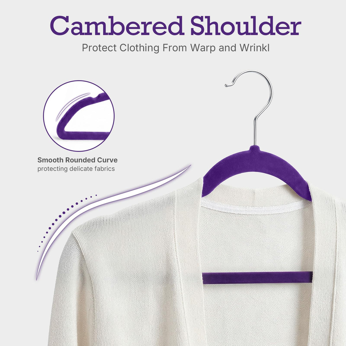 HOUSE DAY Noble-Purple Velvet Hangers ultra-thin profile fits narrow closets.