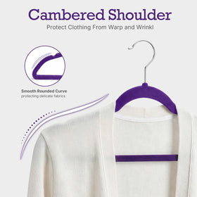 HOUSE DAY Noble-Purple Velvet Hangers ultra-thin profile fits narrow closets.