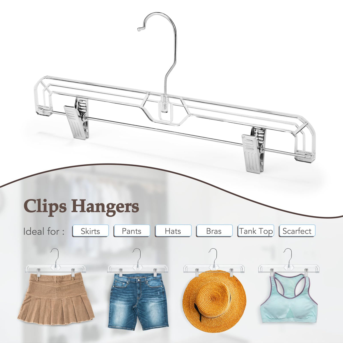 House Day non-slip clip hangers, keeps skirts and shorts securely in place.