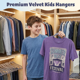 HOUSE DAY non-slip kids velvet hanger keeps garments secure and wrinkles minimized.