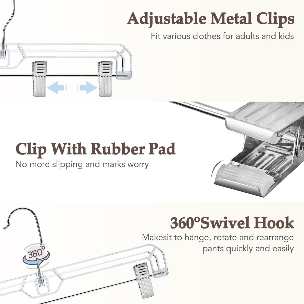 HOUSE DAY pants hangers with chrome swivel hook for versatile hanging directions
