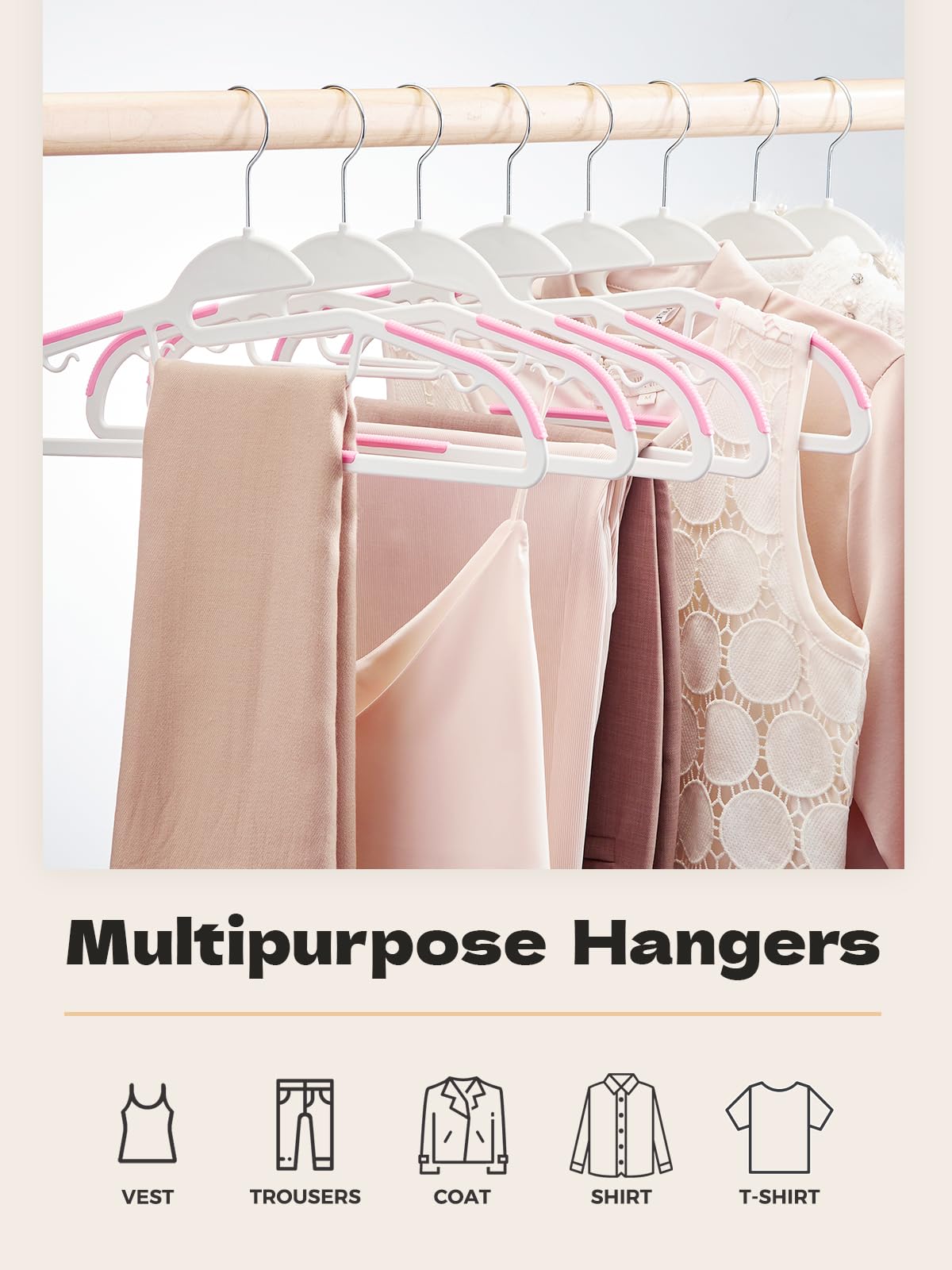 House Day heavy-duty pink plastic hanger holds up to 11 pounds for coats.