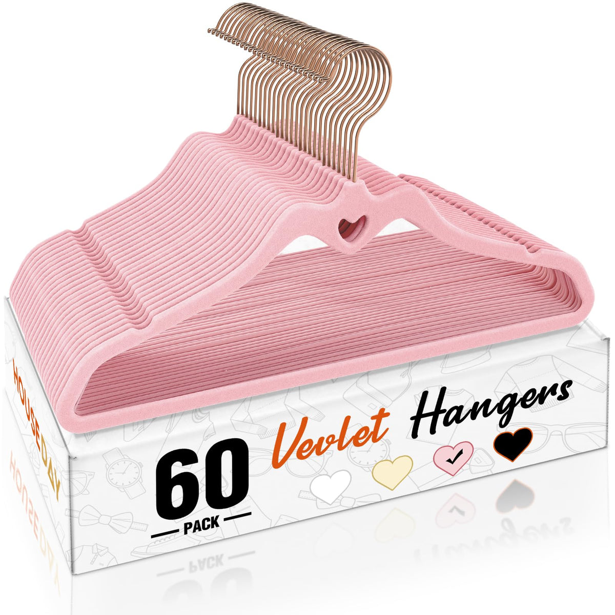HOUSE DAY pink velvet hangers; space-saving closet solution with non-slip grip.