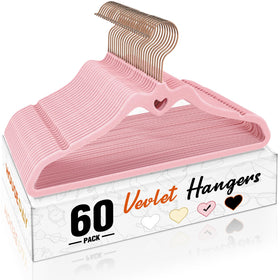 HOUSE DAY pink velvet hangers; space-saving closet solution with non-slip grip.