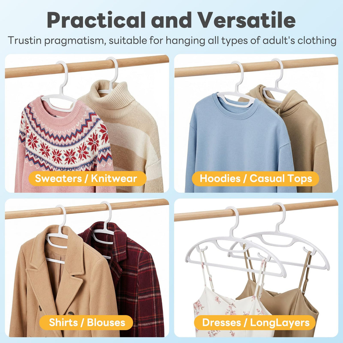 House Day dual-hooks hanger secures strap garments and prevents slipping.