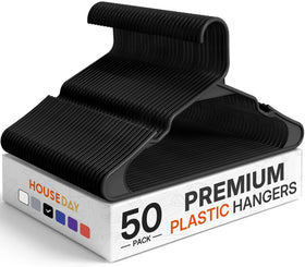 HOUSE DAY plastic hanger, 50-pack, black, keeps garments organized.