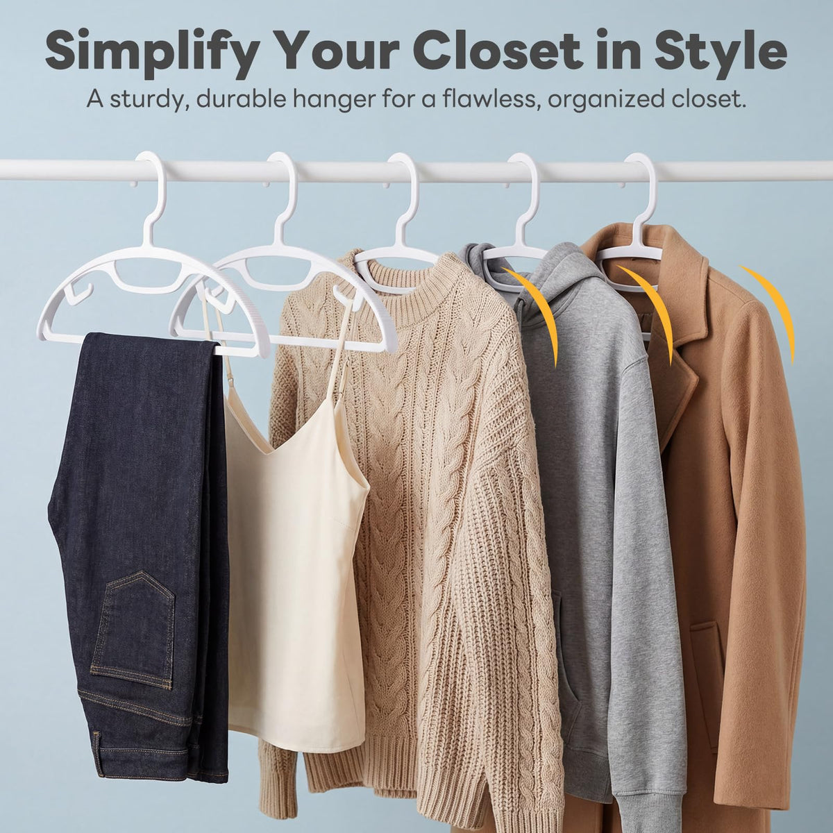 House Day hanger no shoulder bump illustrates ergonomic design preserving garment shape.