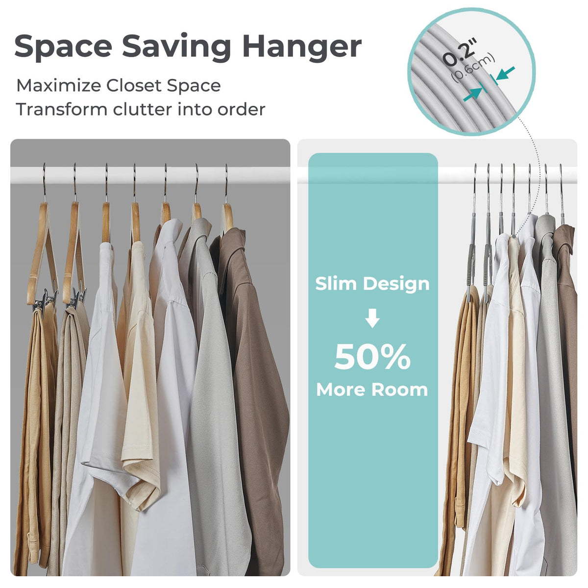 HOUSE DAY ultra-thin design maximizes closet space for more items.