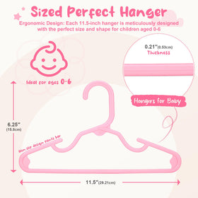 House Day 11-inch pink baby hangers with notched shoulders prevent slips and wrinkles.