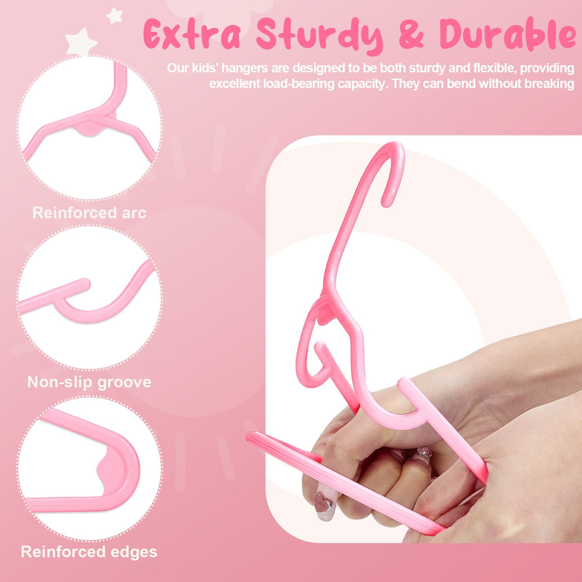 House Day sturdy 11-inch pink baby hangers support garments without bending.