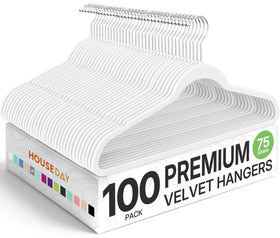 HOUSE DAY Premium Velvet Hangers 100-pack with non-slip velvet for organized closet