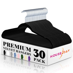 HOUSE DAY velvet hanger with grooved shoulders for non-slip strap support.