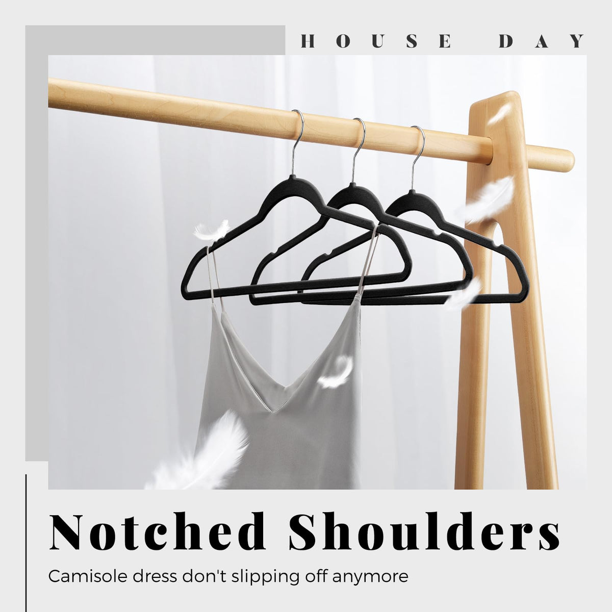 HOUSE DAY velvet hanger with 360° swivel hook for flexible hanging angles.