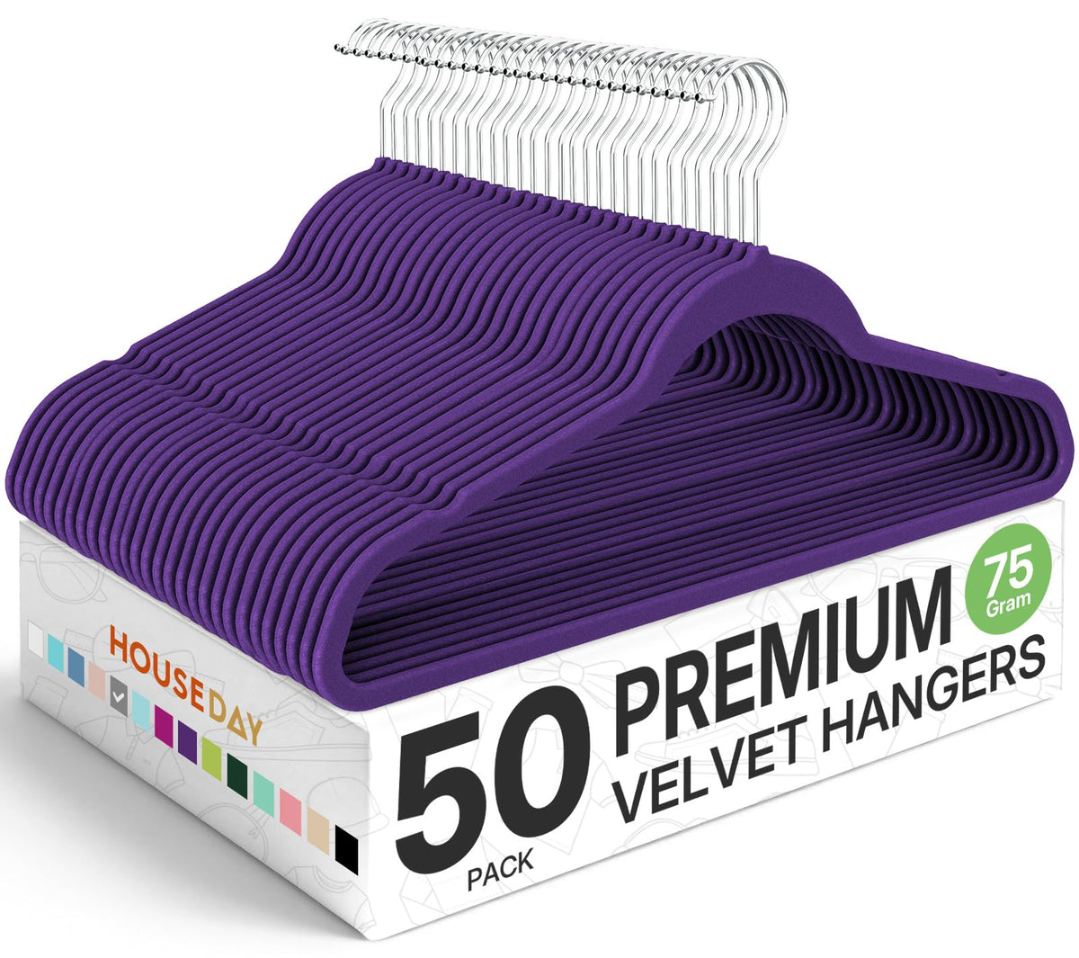 House Day premium velvet hangers 50-pack for space-saving closet organization.