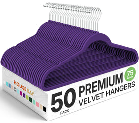 House Day premium velvet hangers 50-pack for space-saving closet organization.