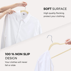 Beige velvet finish blends with wardrobes while protecting garments