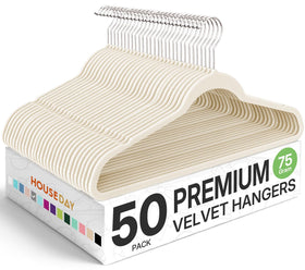 House Day premium velvet hangers Ivory 50 pack keeps garments smooth and organized.