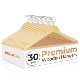 House Day Premium Wood Hangers for heavy coats, preventing warping and preserving shape.
