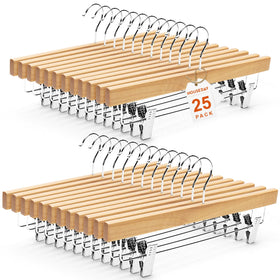 House Day premium wooden pants hangers 25-pack for tidy closet organization.