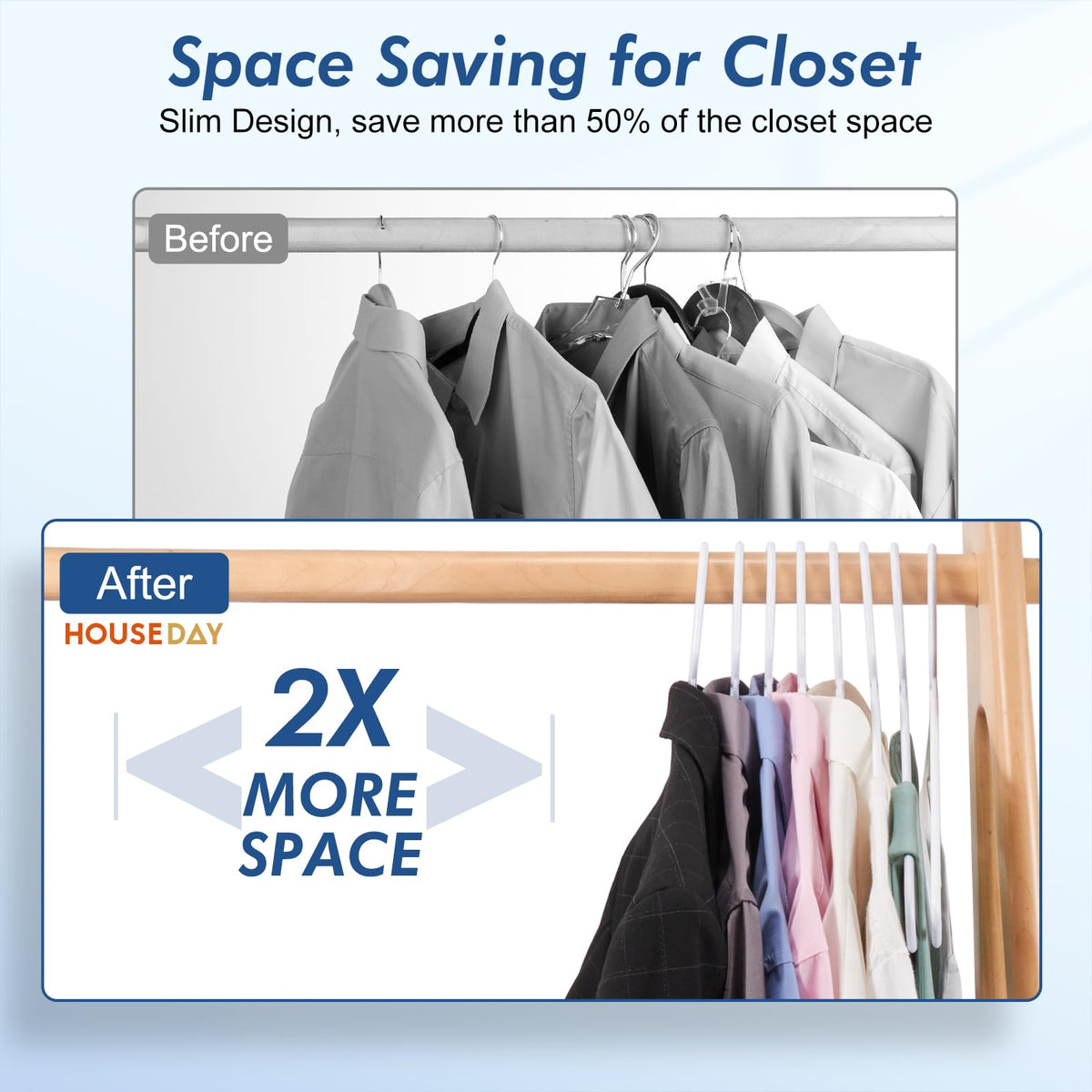 HOUSE DAY reinforced neck and corners enhance durability for long-term closet use.
