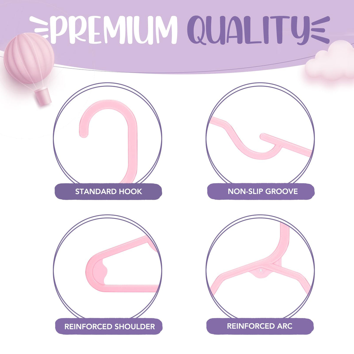 House Day hangers with rounded edges protect fabrics and skin.