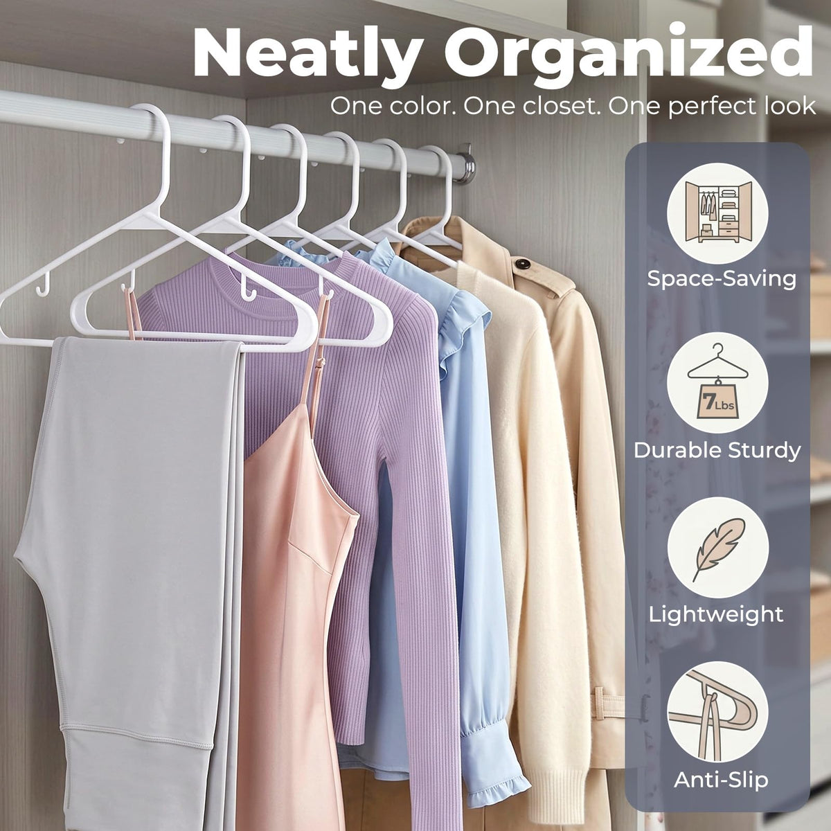 HOUSE DAY slim-profile hanger saves closet space for dorms and apartments.