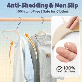 House Day slim velvet hanger saves closet space in small nurseries.