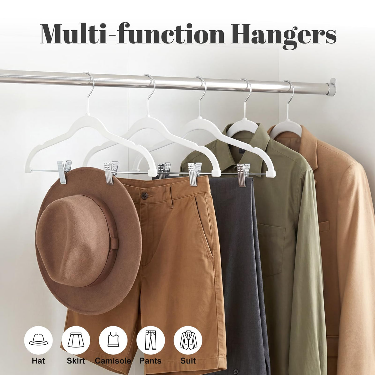HOUSE DAY slim velvet hangers save closet space for a neat wardrobe.