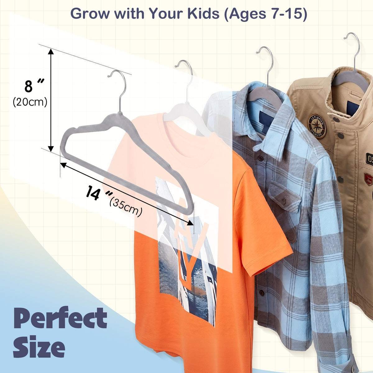 HOUSE DAY space-saving kid hanger maximizes closet space for outfits.