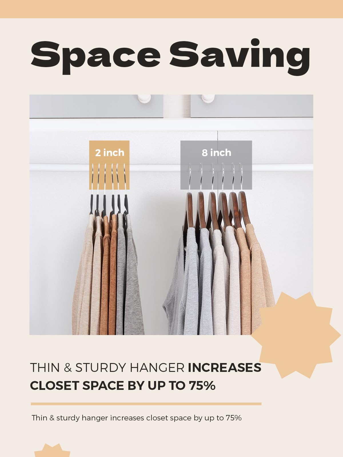 HOUSE DAY space-saving thin profile frees closet space.