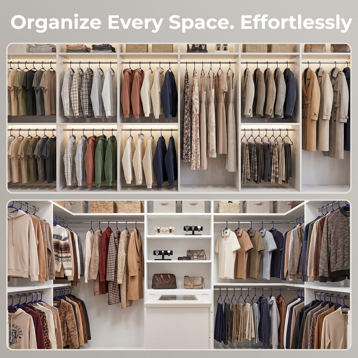 HOUSE DAY thin-profile hangers maximize closet storage without bulk