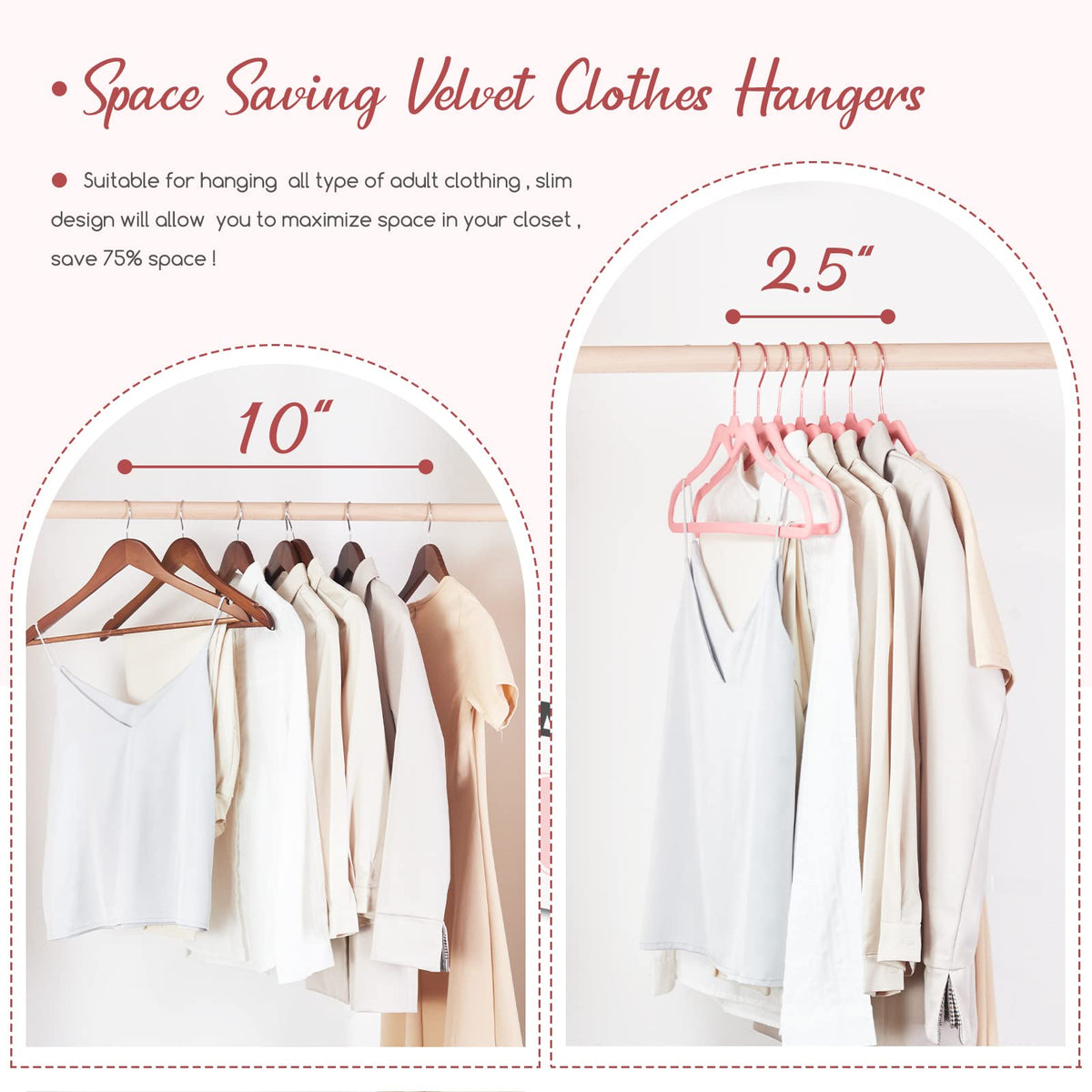 HOUSE DAY ultra-slim velvet hangers maximize closet space without bulk.