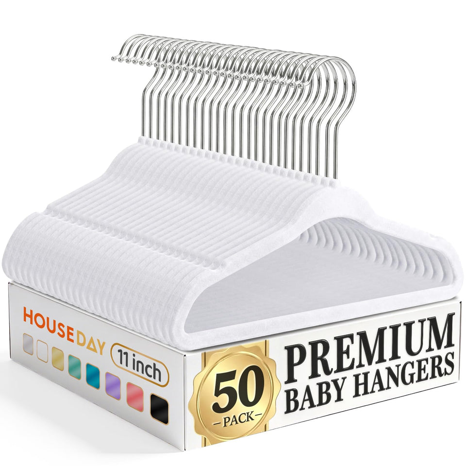 HOUSE DAY velvet baby hangers 11in in a neat closet keep infant outfits organized.