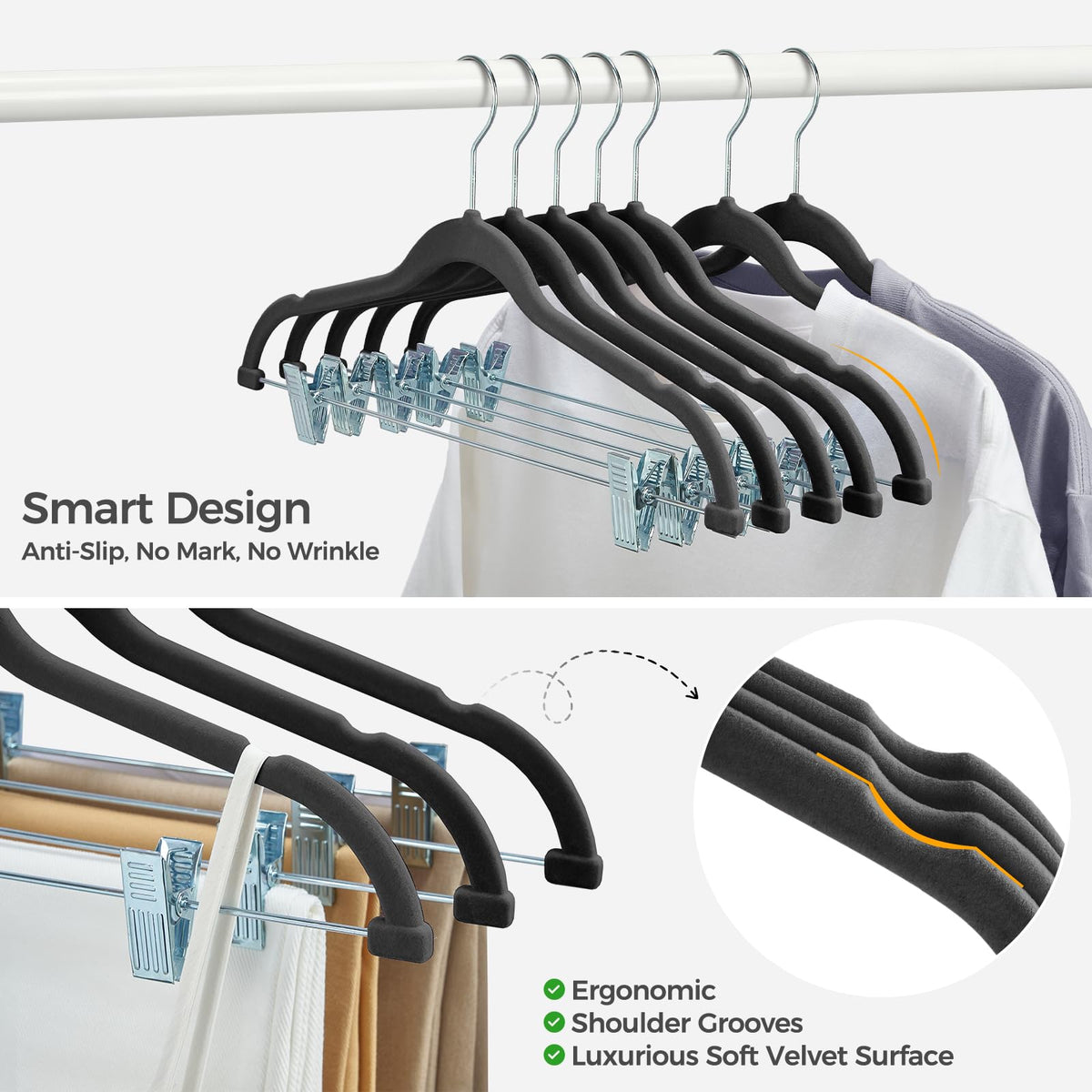 HOUSE DAY Velvet hangers clips glide to fit various waistbands without marks