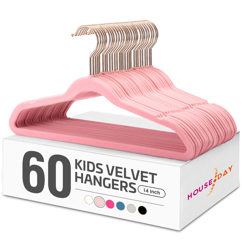 House Day velvet kids hangers close-up showing ultra-thin profile saves space