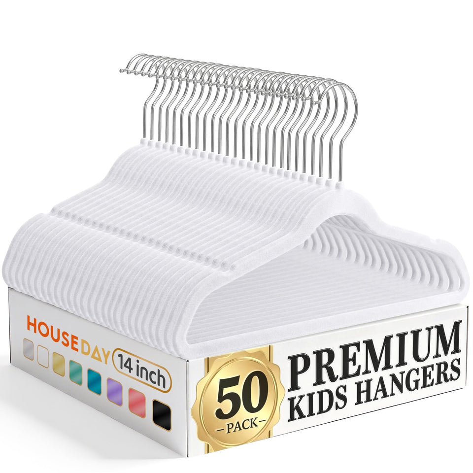 House Day velvet kids hangers 14inch 50pack securely support outfits and keep closet organized