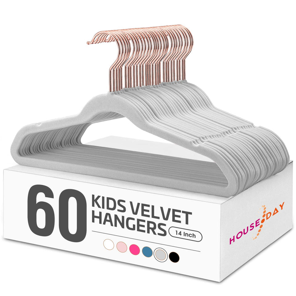 HOUSE DAY velvet 14-inch kids hangers showcase a slim profile for extra closet space