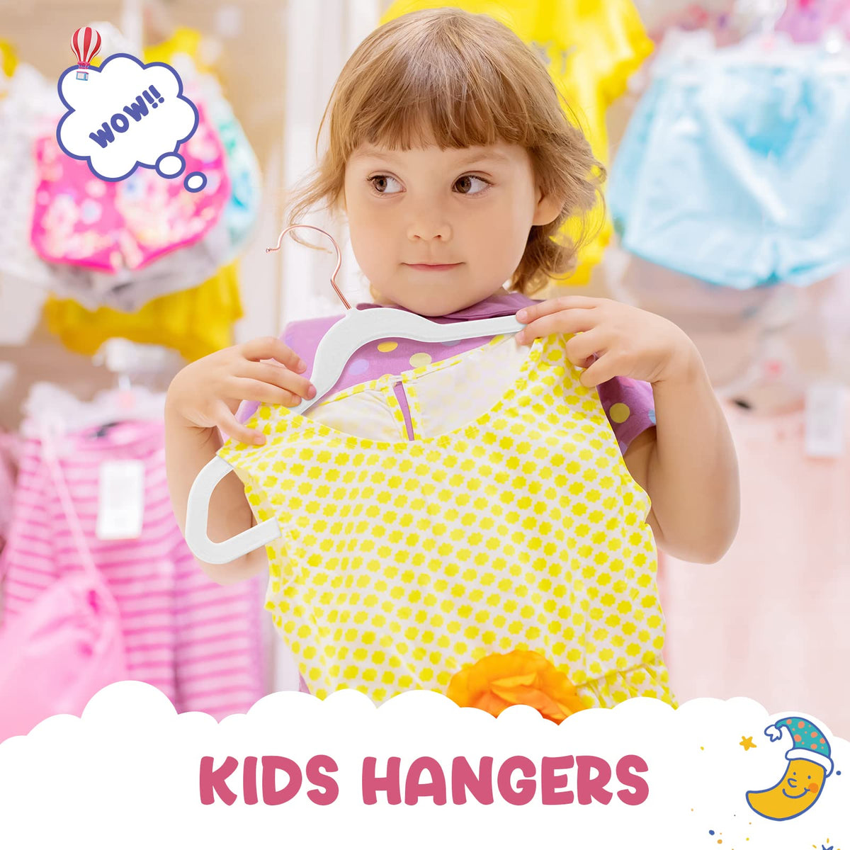 House Day Velvet Kids Hangers with rose-gold swivel hook for easy wardrobe access.